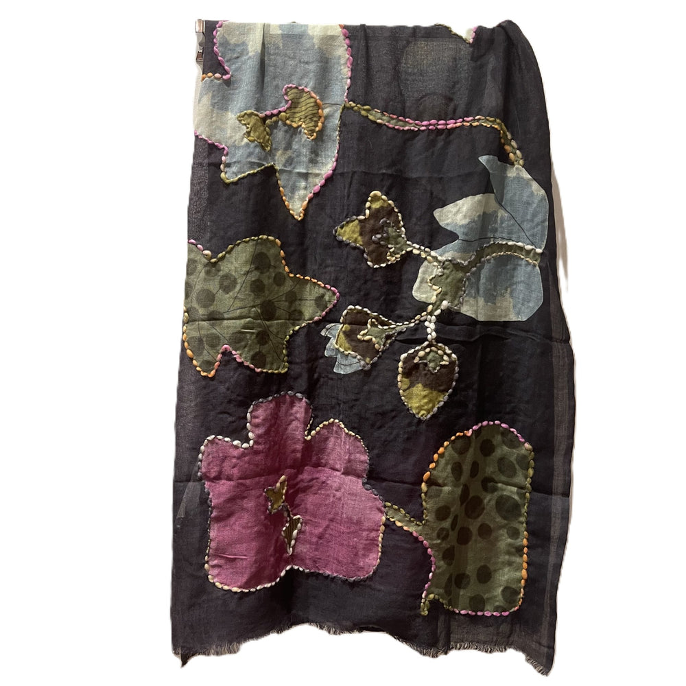 Grey Floral Wool Felt Scarf