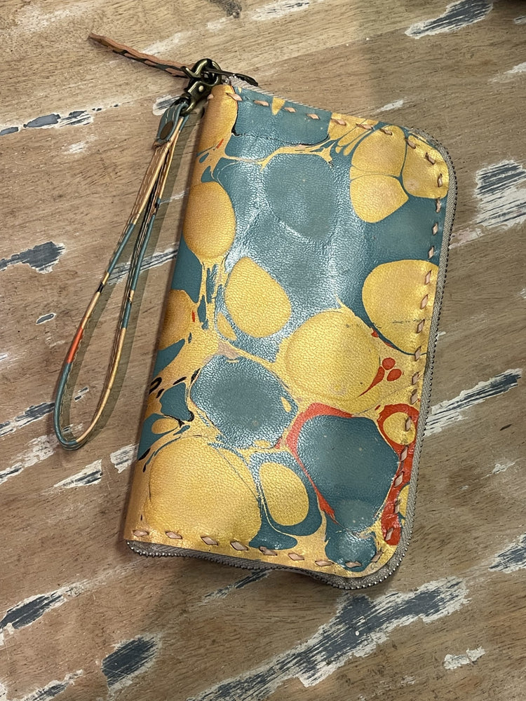 Turquoise Marble Leather Wristlet