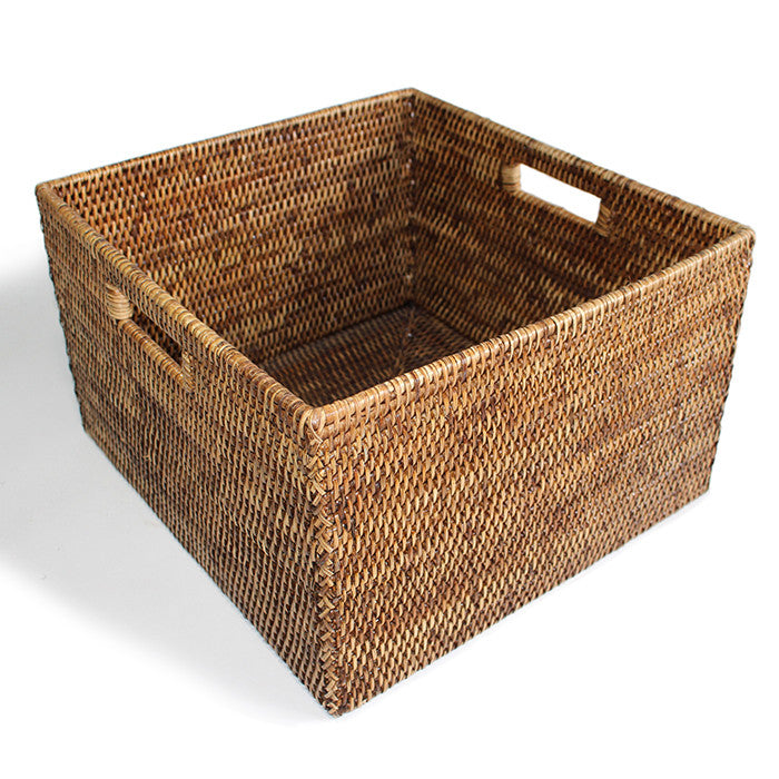 Square Open Storage Basket w/ Cut Out Handles - Antique Brown - Blue Rooster Trading