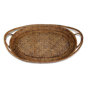 Oval Tray with Open Handles - Antique Brown - Blue Rooster Trading