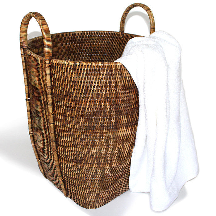 Open Round Laundry Hamper with Loop Handles - Antique Brown