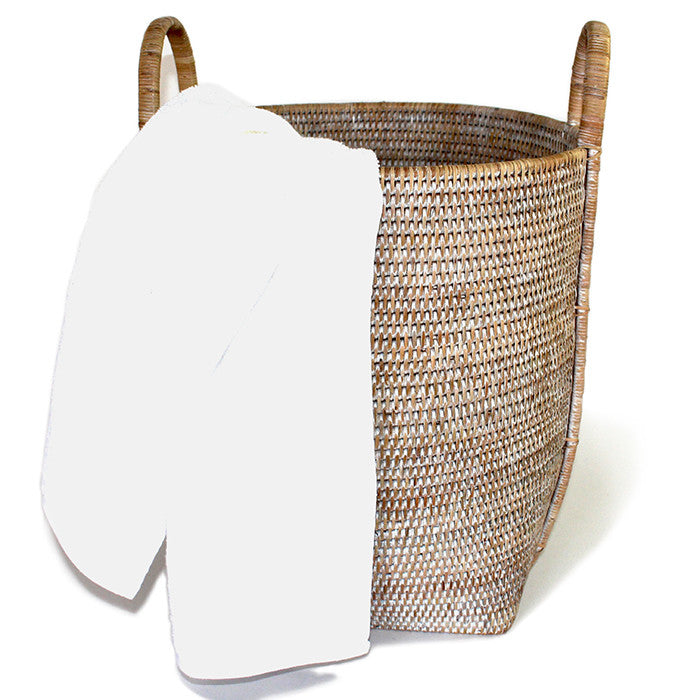
            
                Load image into Gallery viewer, Open Round Laundry Hamper with Loop Handles - White Wash - Blue Rooster Trading
            
        