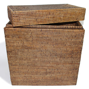 Rectangular Storage Basket with Removable Lid 20x10x22"H - Antique Brown - Blue Rooster Trading