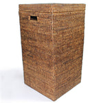 Square Laundry Hamper with Cutout Handles - Antique Brown