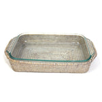 Oblong Pyrex Casserole Dish & Basket Tray - White Wash