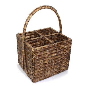 
            
                Load image into Gallery viewer, Caddy Four Section Basket with Handle - Antique Brown - Blue Rooster Trading
            
        