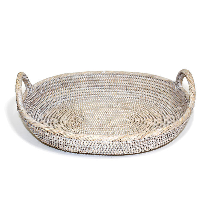 Oval Tray with Loop Handles - White Wash - Blue Rooster Trading