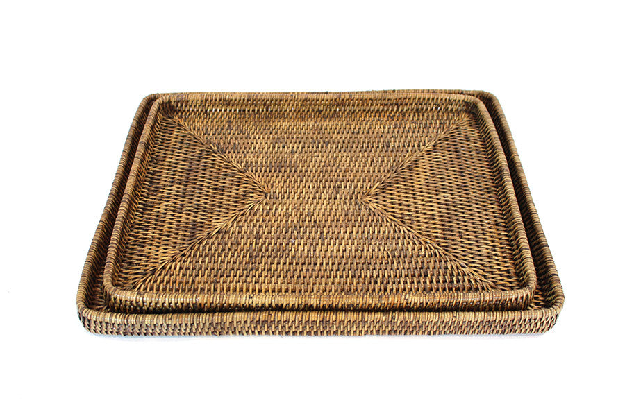 
            
                Load image into Gallery viewer, S/2 Rectangular Trays 18x13.5&amp;quot; / 16x12&amp;quot; - Antique Brown - Blue Rooster Trading
            
        