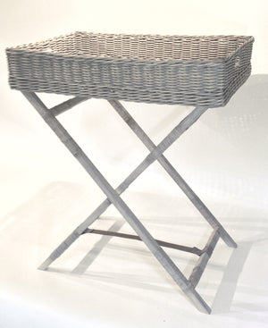 Rattan Butler Tray with Stand - Light Grey - Blue Rooster Trading