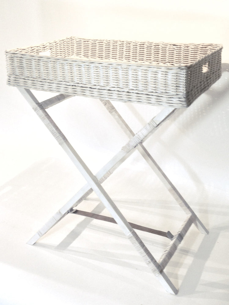 Rattan Butler Tray with Stand - White Wash - Blue Rooster Trading