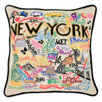 Whimsical Hand-Embroidered NYC Pillow