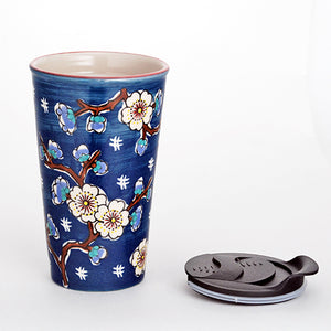 Flower Double Wall Ceramic Travel Mug