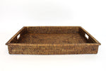 Rectangular Shallow Tray w/ Cutout Handles - Antique Brown