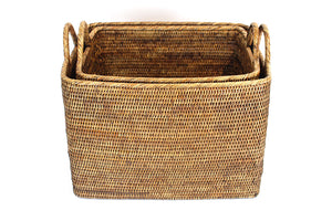 Rectangular Set of 2 Baskets w/ Loop Handles - Antique Brown - Blue Rooster Trading