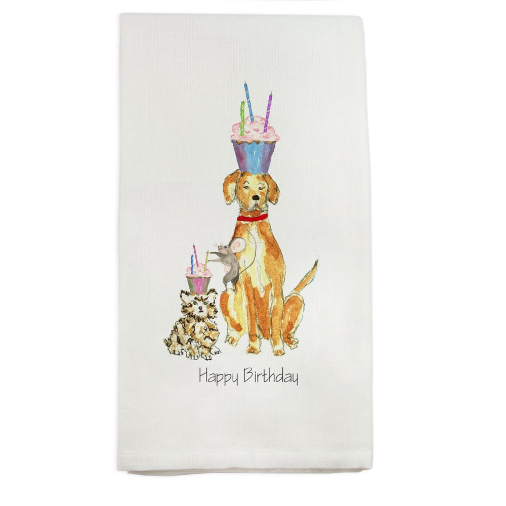 Dog, Cat & Mouse Happy Birthday Kitchen Towel