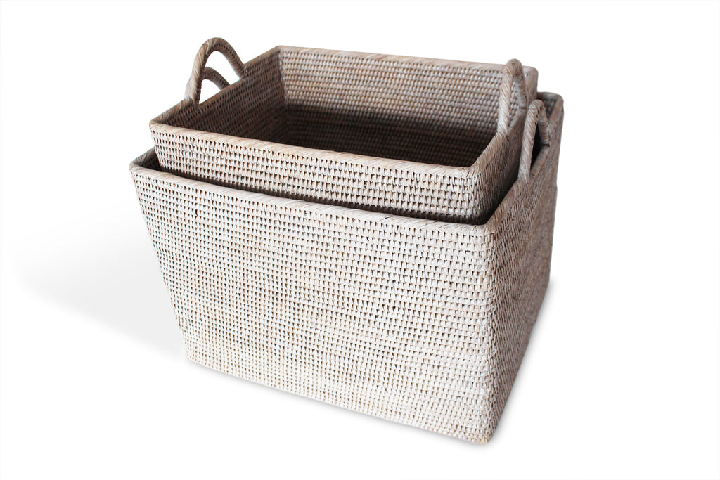 Rectangular Set of 2 Baskets w/ Loop Handles - White Wash – Saffron ...