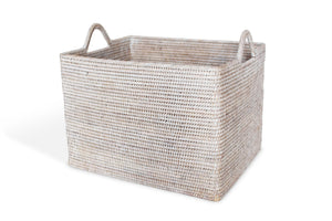 
            
                Load image into Gallery viewer, Rectangular Set of 2 Baskets w/ Loop Handles - White Wash - Blue Rooster Trading
            
        