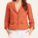 Linen Folksy Jacket Burnt Orange